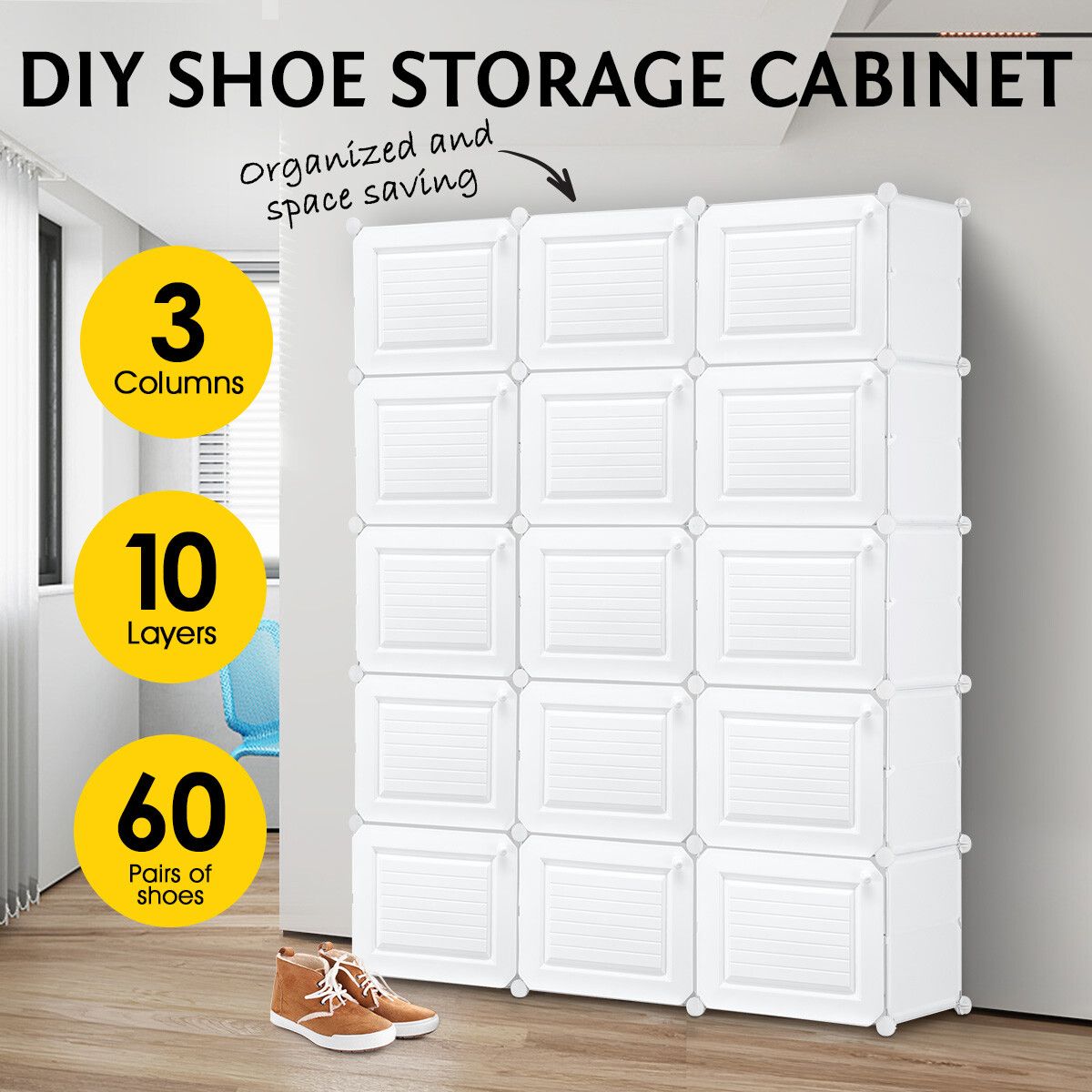 60 Pairs Stackable Shoe Storage Box Organiser Cube DIY Shoe Cabinet Rack Shelf 30 Tier White