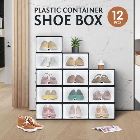 12PCS Plastic Shoe Display Cases Stackable Storage Organiser Box White