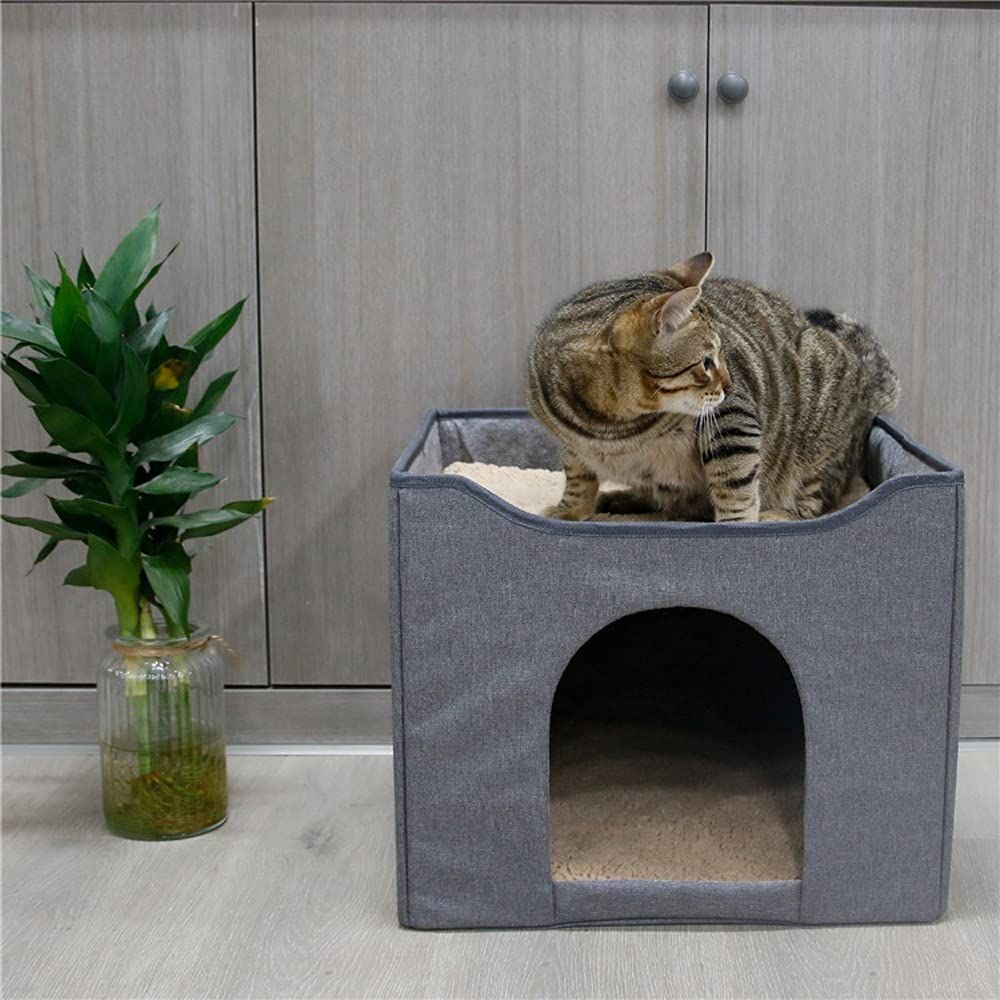 Cat Beds & Furniture with Scratch Pad Enclosed Cat Cave for Indoor Cats Eagoo Cat House&Condo with Bed Cat Box for Indoor Cats Cat Hideaway Cube Foldable Cat Cardboard House 