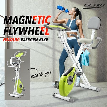 Genki 2-in-1 Folding Exercise Bike Upright Recumbent Spin Bike with LCD and 8 Level Magnetic Resistance 