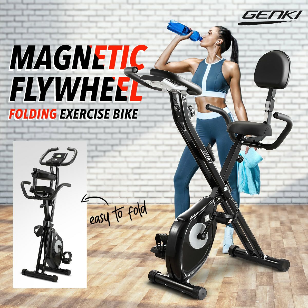 Genki 2-in-1 Folding Exercise X-Bike Magnetic Upright Recumbent Spin Bicycle with LCD and Magnetic Resistance