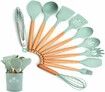 Silicone Cooking Utensil Set,11 PCS Non-stick Silicone Cooking Utensils Set For Home or Picnic,Wooden Handle Heat Resistant(green)