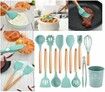 Silicone Cooking Utensil Set,11 PCS Non-stick Silicone Cooking Utensils Set For Home or Picnic,Wooden Handle Heat Resistant(green)