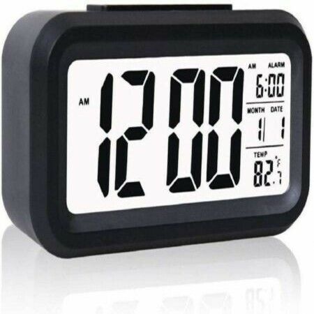 Digital Smart Alarm Clock with Automatic Sensor, Date & Temperature for Bedroom- (Black)