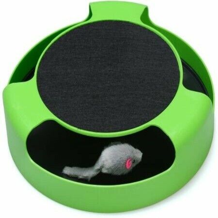 Cat Interactive Toys with a Running Mice and a Scratching Pad,Catch The Mouse,Cat Scratcher Catnip Toy,Green