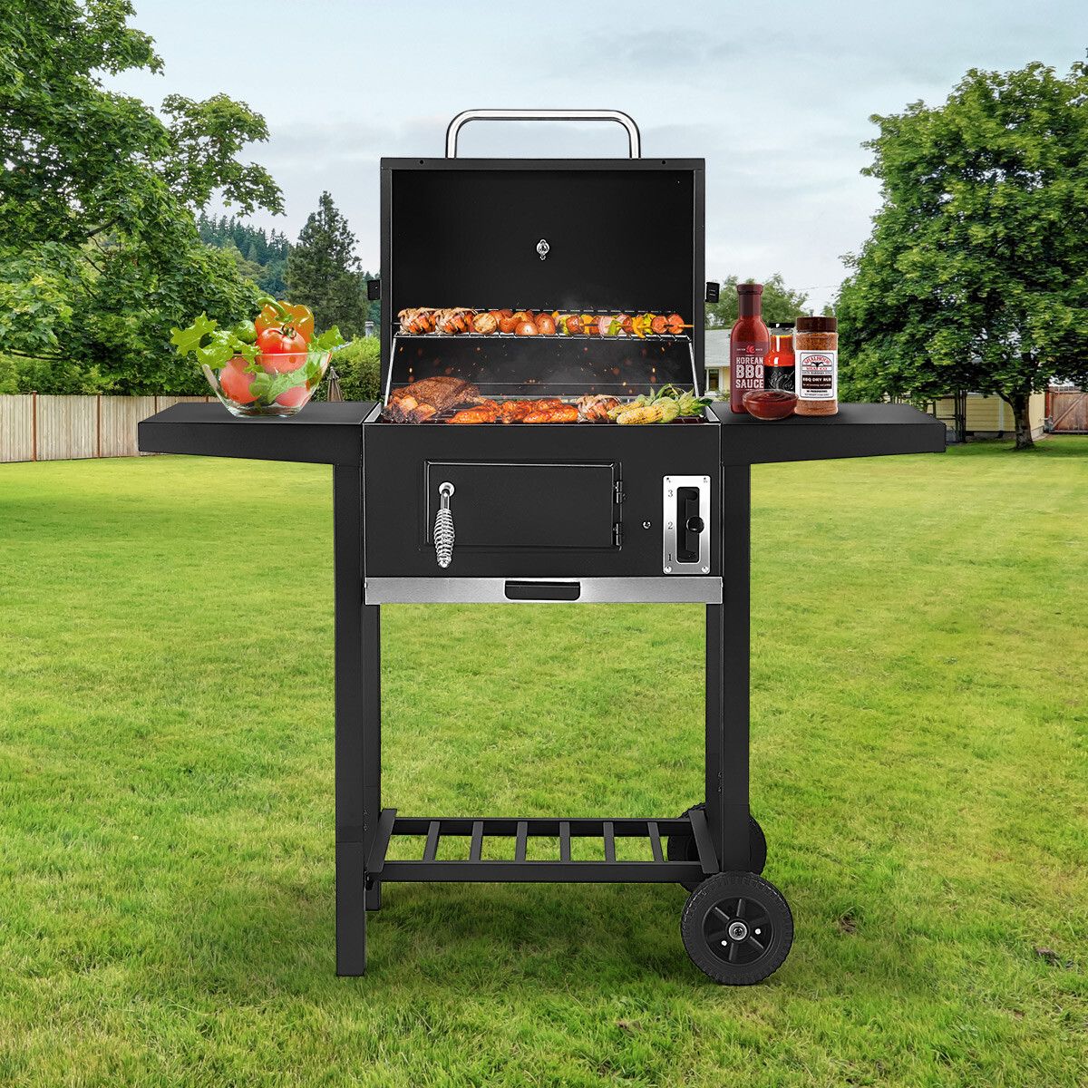 Aluminium Charcoal BBQ Grill Trolley Portable Cooking Grill Outdoor ...
