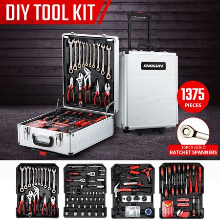 1375 Piece Tool Box Tool Kit Trolley Case Storage Toolbox Tool Organiser Set for Home Repair Silver