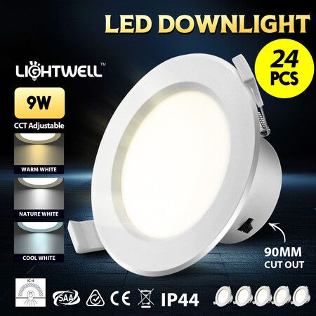 24x LED Downlight Kit 9W 90MM Ceiling Bathroom CCT Changeable Colour Dimmable Downlights
