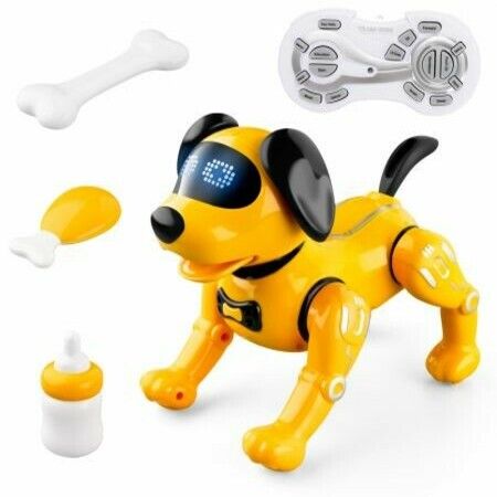 RC Robot Dog Toy Stunt Puppy Voice Control Toys Pet Dancing Programmable Robot with Sound COL.Yellow