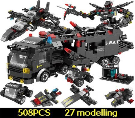 508pcs City Police Station Car Building Blocks for City SWAT Team Truck House Blocks Technic Diy Toy for Boys Children Birthday Gift