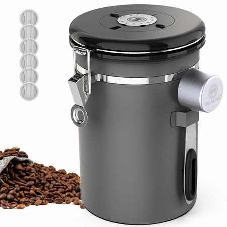 18L Stainless Steel Kitchen Food Storage Airtight Coffee Container with Scoop for Beans, Grounds, Tea, Flour, Cereal, Sugar with Date Tracker