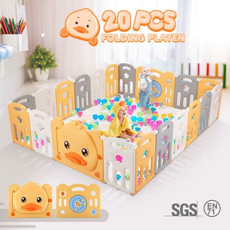 Baby Playpen Fence Barrier Safety Gate Play Room Enclosure Playground Activity Centre Yard Foldable for Child Toddler Kids 20 Panels