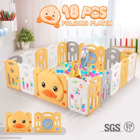 Baby Playpen Fence Safety Gate Enclosure Barrier Playground Activity Centre Play Room Yard Foldable for Child Toddler Kids 18 Panels