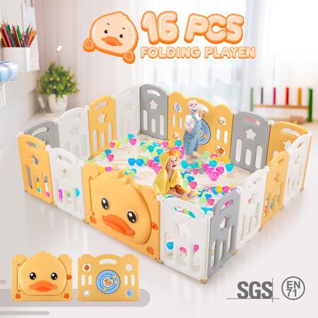 Baby Playpen Enclosure Fence Playground Safety Gate Play Room Yard Barrier Activity Centre Foldable for Child Toddler Kids 16 Panels