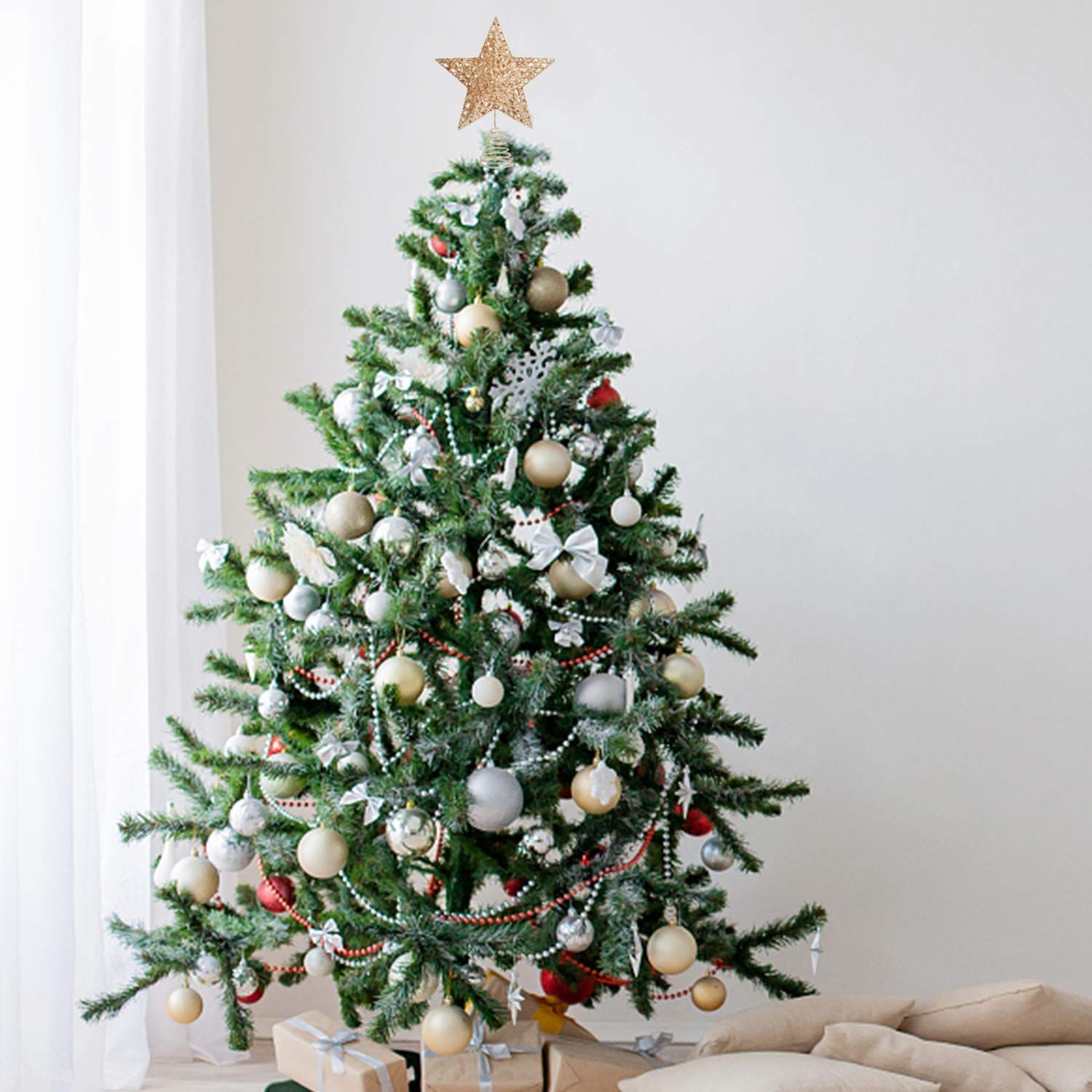 Glittered Christmas Tree Topper 25cm Metal Star Treetop 30 LED Xmas