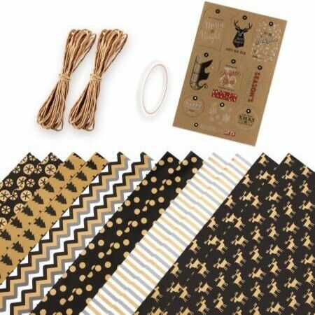 6 sheets 50*70cm Wrapping Paper for Wedding, Birthdays, Christmas, with 2 hemp ropes and 6 tags
