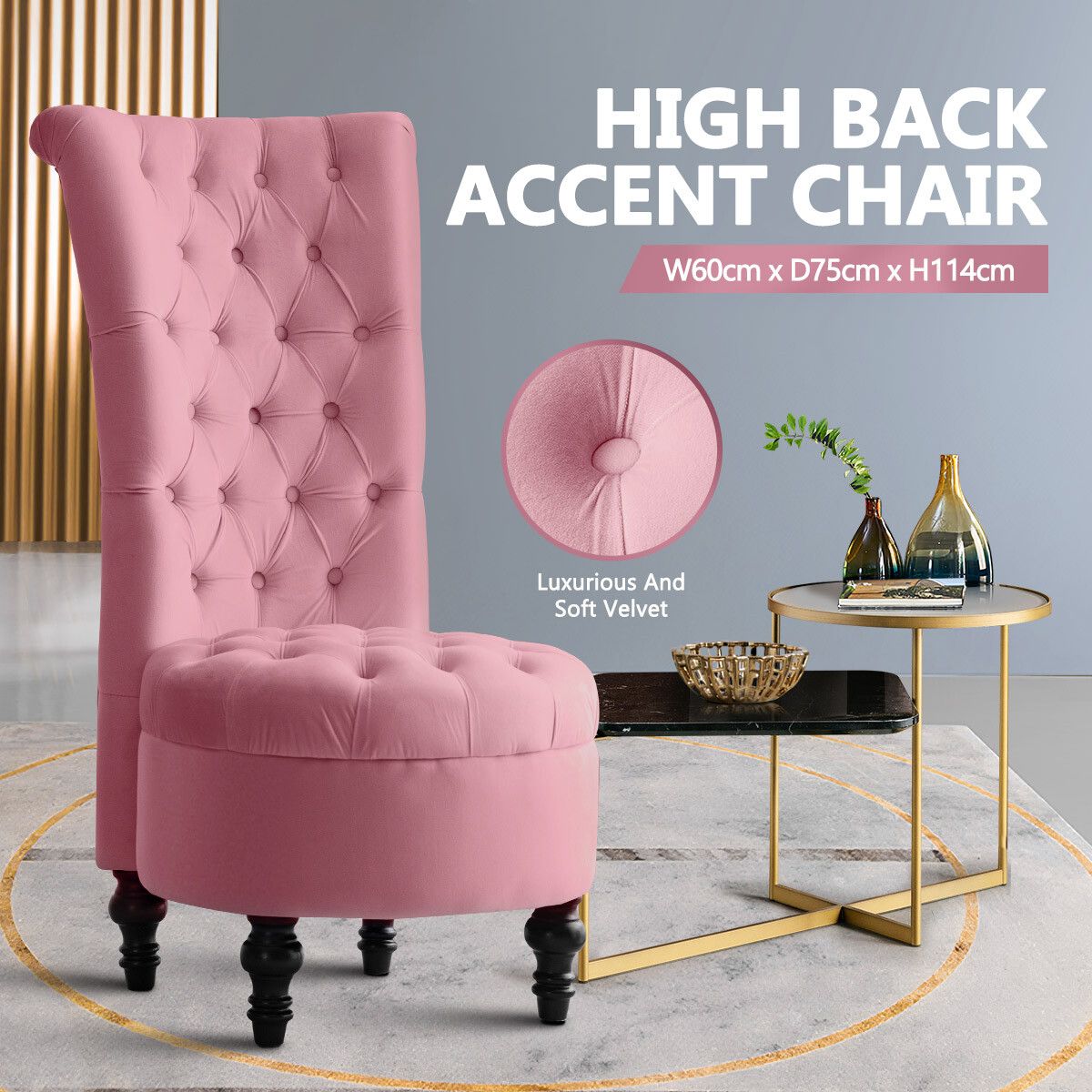 Luxsuite Velvet Accent Chair Lounge Chair Single Sofa Dressing Chair High Back Armless for Living Room Pink 