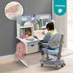 Children Kids Study Desk and Chair Set Height Adjustable Bookshelves Drawers Magnetic Backboard Blue