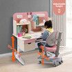 Children Kids Study Desk and Chair Set Height Adjustable Bookshelves Drawers Magnetic Backboard Pink