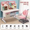 Children Kids Study Desk and Chair Set Height Adjustable Bookshelves Drawers Magnetic Backboard Pink
