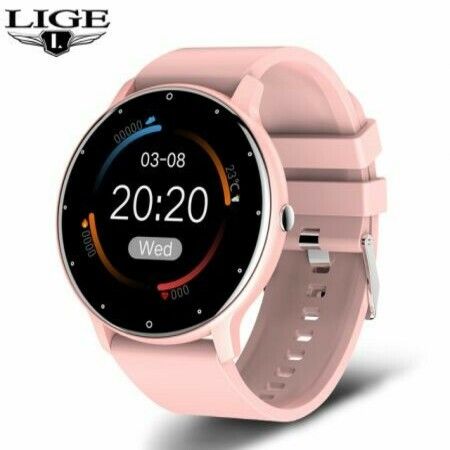 Smart Watch Men Full Touch Screen Sport Fitness Watch IP67 Waterproof Bluetooth For Android ios smartwatch Men+box (Pink)
