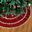 Christmas Tree Skirt 120cm Red Linen Xmas Tree Skirts with Pom Pom for Christmas Decorations