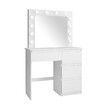 White Dressing Table Dresser Vanity Makeup Table with 12 LED Lighted Mirror and Four Drawers