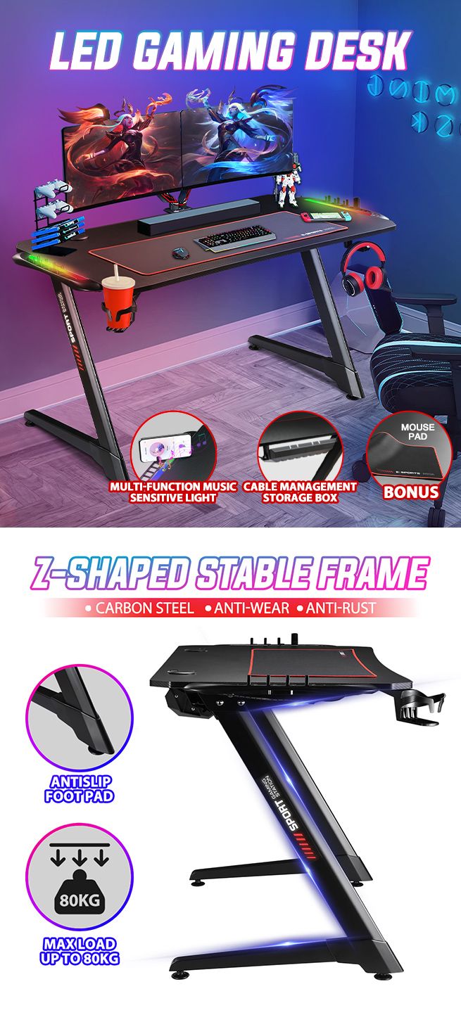 Large Z Shaped Gaming Desk Computer Home Office Writing Desk Racer ...