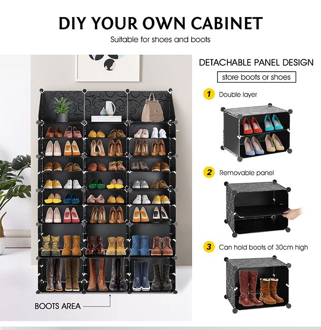 60 Pairs Stackable Shoe Storage Box Organiser Cube DIY Shoe Cabinet Rack Shelf 30 Tier Black