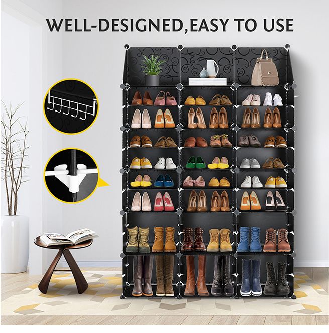 60 Pairs Stackable Shoe Storage Box Organiser Cube DIY Shoe Cabinet Rack Shelf 30 Tier Black