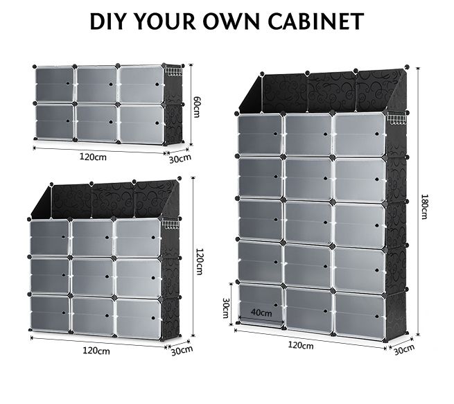 60 Pairs Stackable Shoe Storage Box Organiser Cube DIY Shoe Cabinet Rack Shelf 30 Tier Black