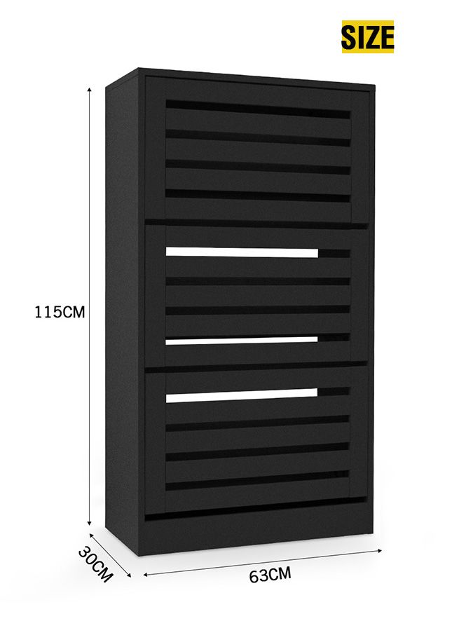 Black Wooden Shoe Cabinet Rack Shelf Organiser w 3 Drawers 45 Pairs Shoes Storage