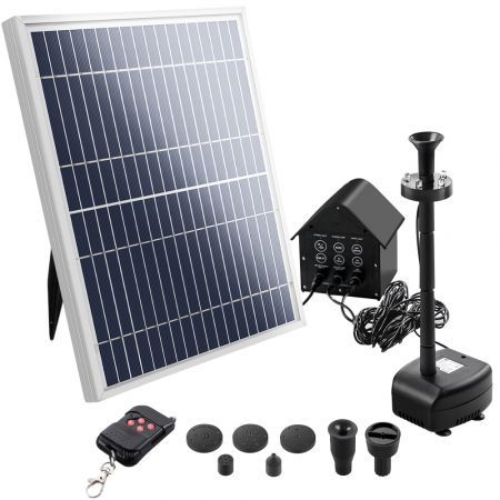 Solar Pond Pump with Battery Powered Submersible Kit LED Light & Remote 8.8 FT