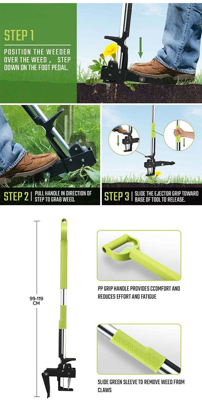 4-Claw Stand Up Weed Puller Weeder Telescopic Handle Standing Plant ...