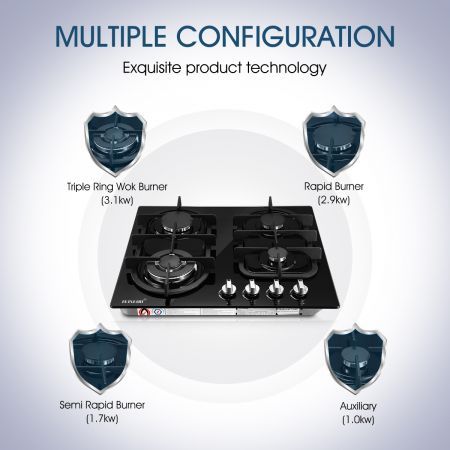 60cm NG or LPG 4 burner gas cooktop hob easy cleaning stove w/ SAI safety certification