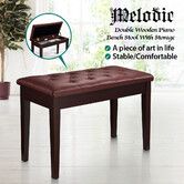 Melodic Luxury Piano Keyboard Stool Bench Chair with Faux Leather Seat and Storage Compartment Walnut