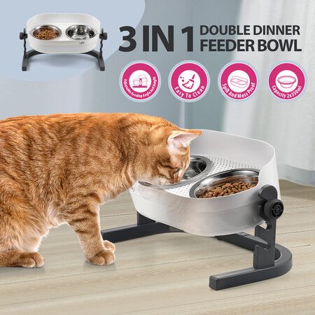 AFP Double Dog Bowls Elevated Food Water Feeder Dispenser Height Angle Adjustable Stainless Steel