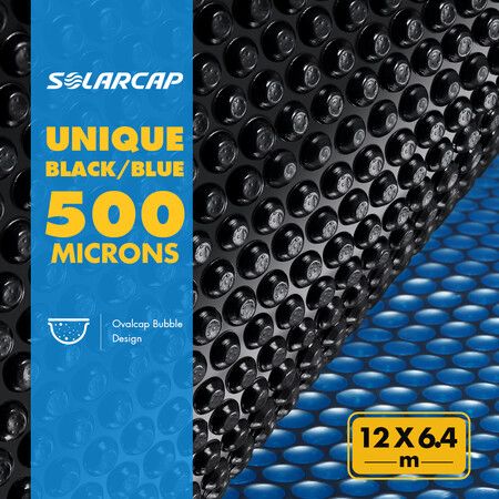 500 Micron Solar Swimming Pool Bubble Cover Blanket 12mx6.4m Blue Black