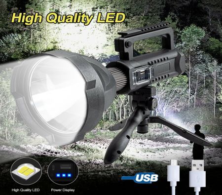 Spotlight LED Flashlight Powerful 200000LM Work Light Searchlight 4 Modes USB Recharge Portable Lantern Camping Outdoor Emergency Tool