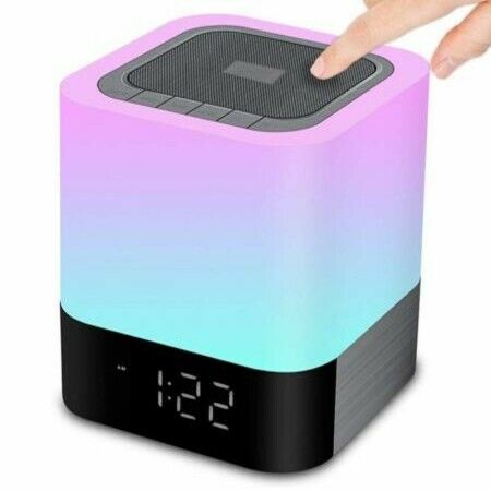 Touch Sensor Bedside Lamp Dimmable Warm Light Alarm Clock, MP3 Player, USB, AUX, Best Gift for Kids, Party, Outdoor, Bedroom, Camping