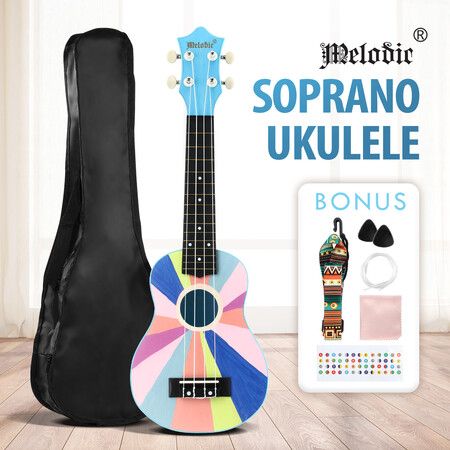 Melodic 21 inch Soprano Ukulele Instrument for Kids Adults Beginners Professionals Blue