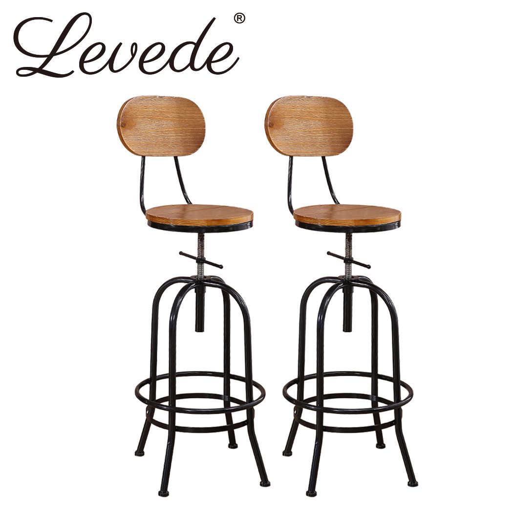 Levede 4x Industrial Bar Stools Kitchen Stool Wooden Barstools Swivel Vintage