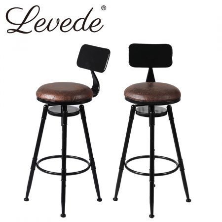 Levede Industrial Bar Stools Kitchen, Real Leather Bar Stools Swivel Chair