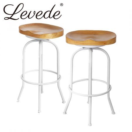 Levede Industrial Bar Stools Kitchen Stool Wooden Barstools Swivel Chair White