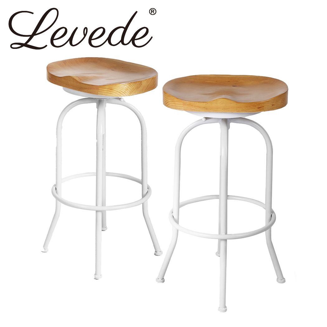 Levede Industrial Bar Stools Kitchen Stool Wooden Barstools Swivel Chair White