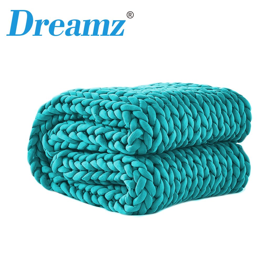 Dreamz Knitted Weighted Blanket Chunky Bulky Knit Throw Blanket 3KG Blue Green