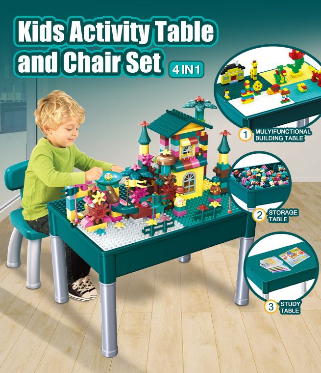 Kids Study Building Block Activity, Toddler Activity Table With Storage