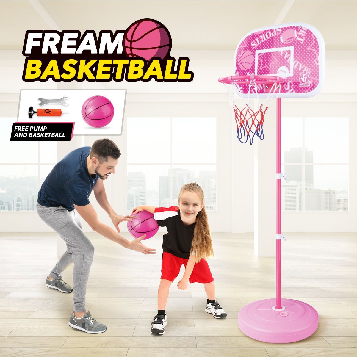 Portable Freestanding Kids Basketball Hoop Backboard Stand System 200x46x7cm