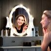 Vanity Dressing Table Stool Set Rotating Makeup Mirror 10 LED Lights Dresser 5 Drawers White