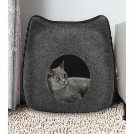 Detachable Natural Felt Cat Bed, Breathable Pet Cave, Dark Gray, with Cushion, Pet Accessories